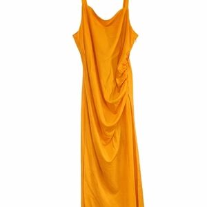 Yellow Draped Maxi Dress with Spaghetti Straps